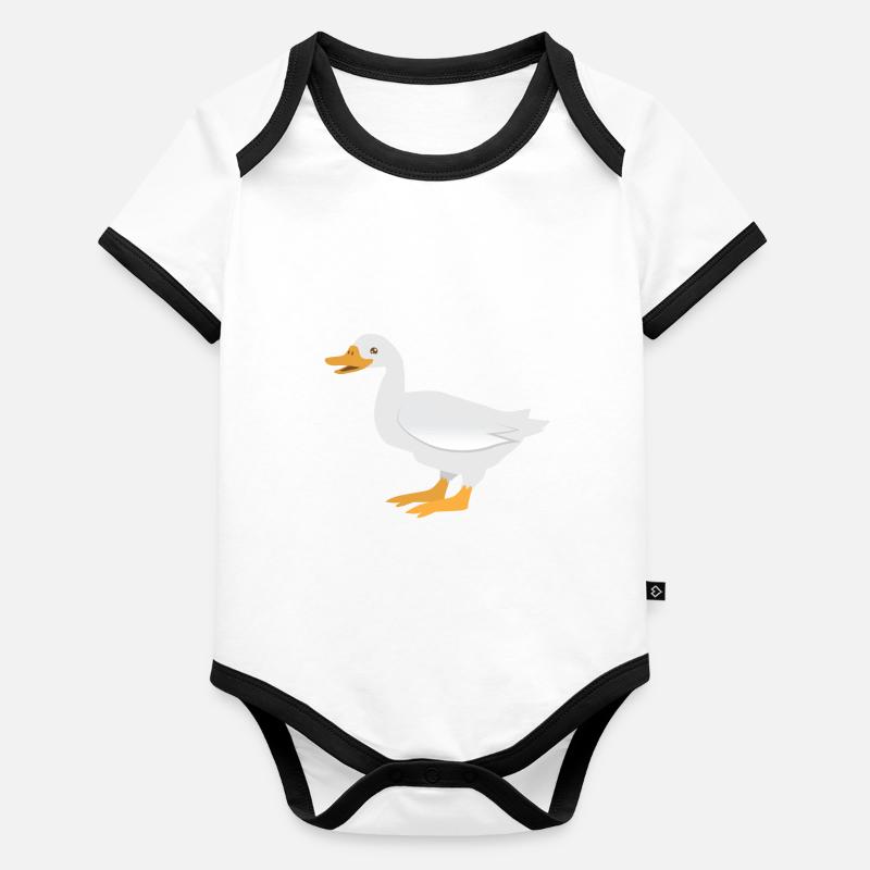 Canard blanc debout Body Bébé bio contrasté manches courtes