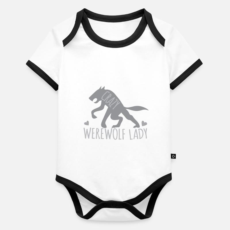 Crazy werewolf lady with grey walking wolf Organic Baby Contrasting Bodysuit