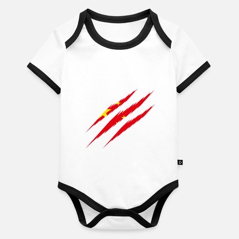 China Flag Scratch Cut Claws Scratch Asia Organic Baby Contrasting Bodysuit