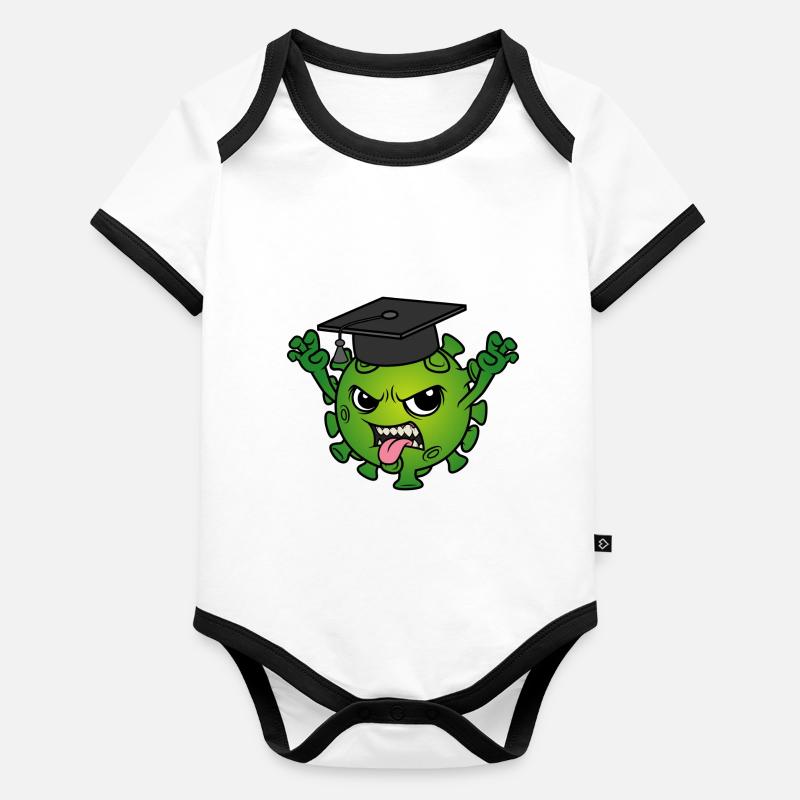 Mascotte de remise des diplômes Corona virus Chapeau de médecin Devise Body Bébé bio contrasté manches courtes