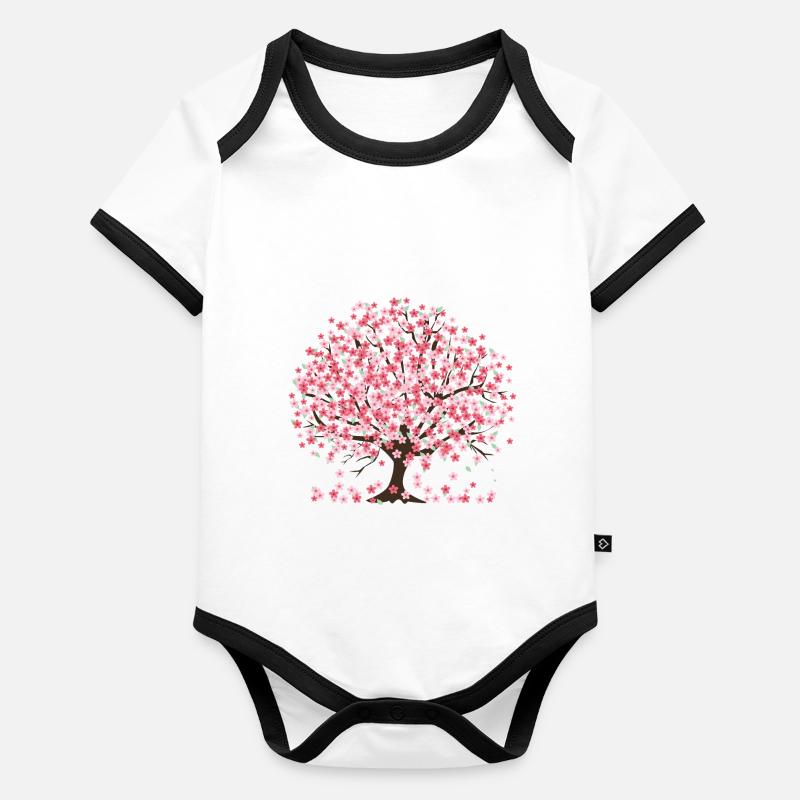 Arbre et pétales de fleurs de cerisier Body Bébé bio contrasté manches courtes