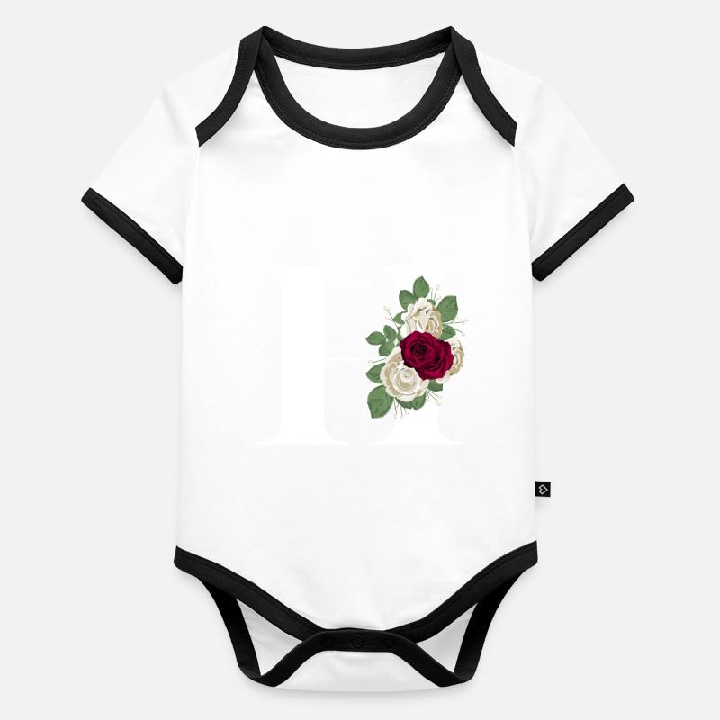 lettre H fleuris Body Bébé bio contrasté manches courtes