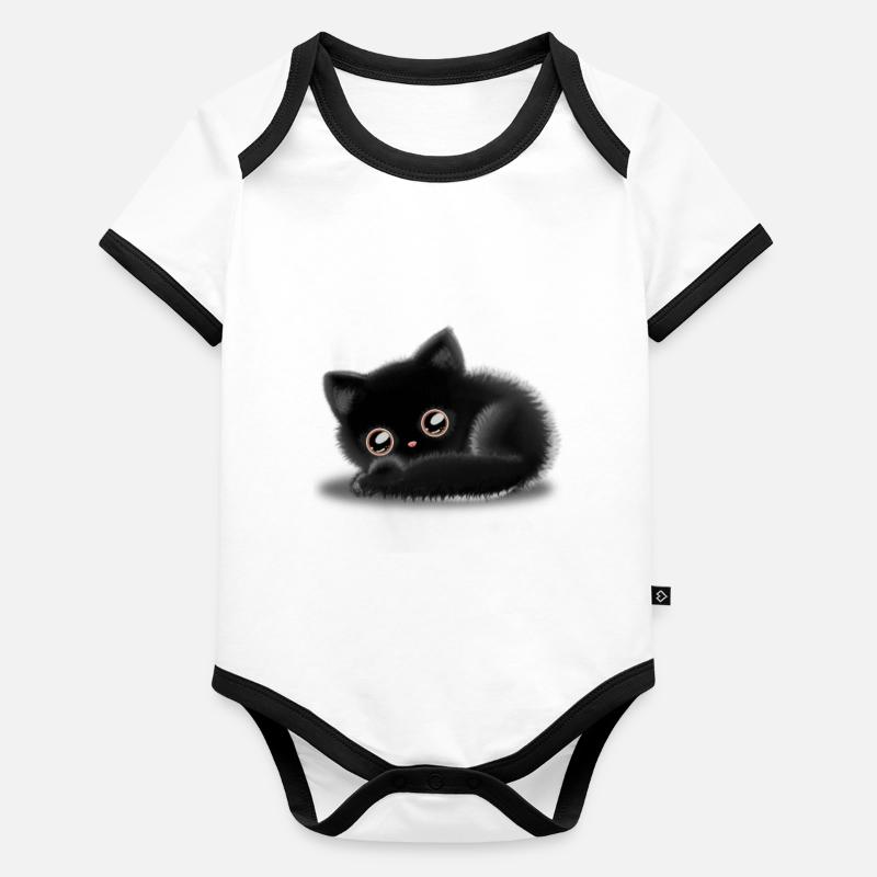 Chat noir 🐈 ⬛ Body Bébé bio contrasté manches courtes