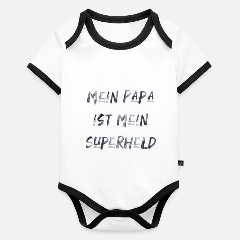 Papa ist mein Superheld Schrift Spruch Baby Bio-Kurzarm-Kontrastbody