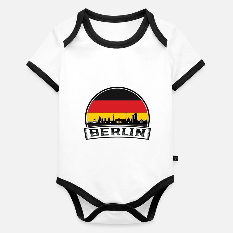 Berlin Skyline Retro Sun lettrage Body Bébé bio contrasté manches courtes