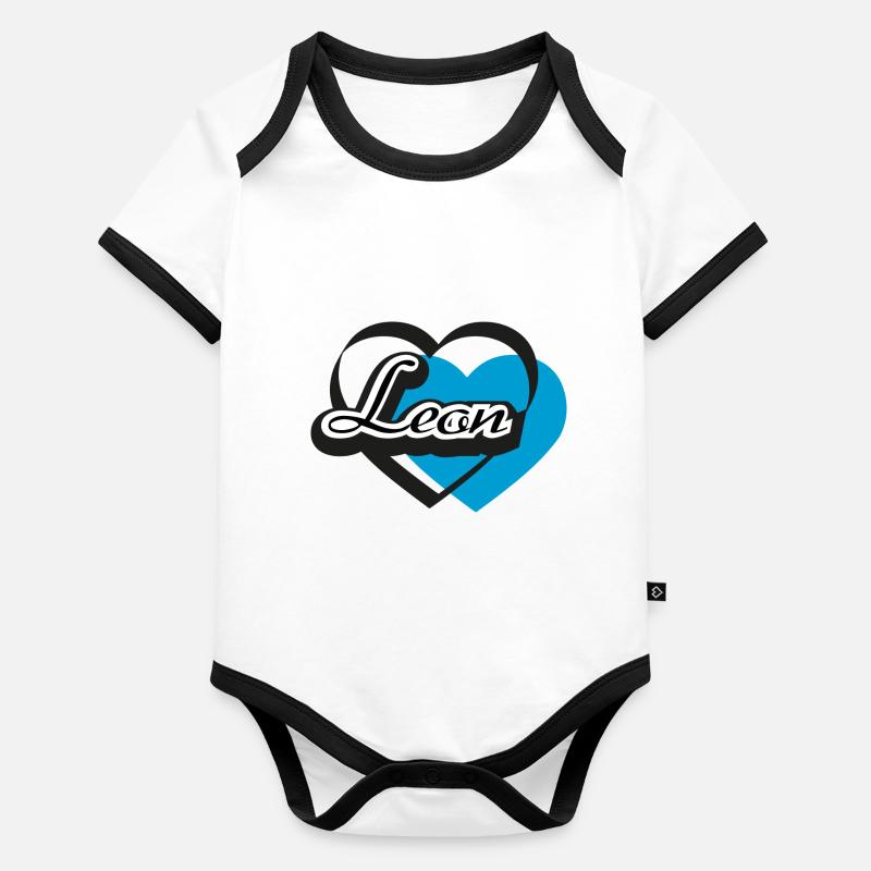 Name Leon Herz Baby Bio-Kurzarm-Kontrastbody