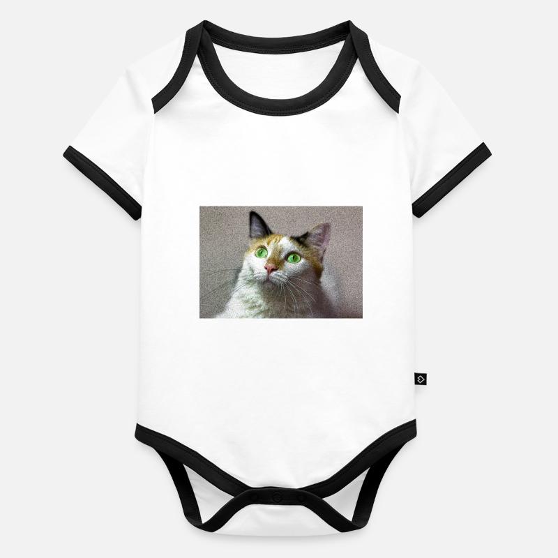 le chat au doux regard Body Bébé bio contrasté manches courtes