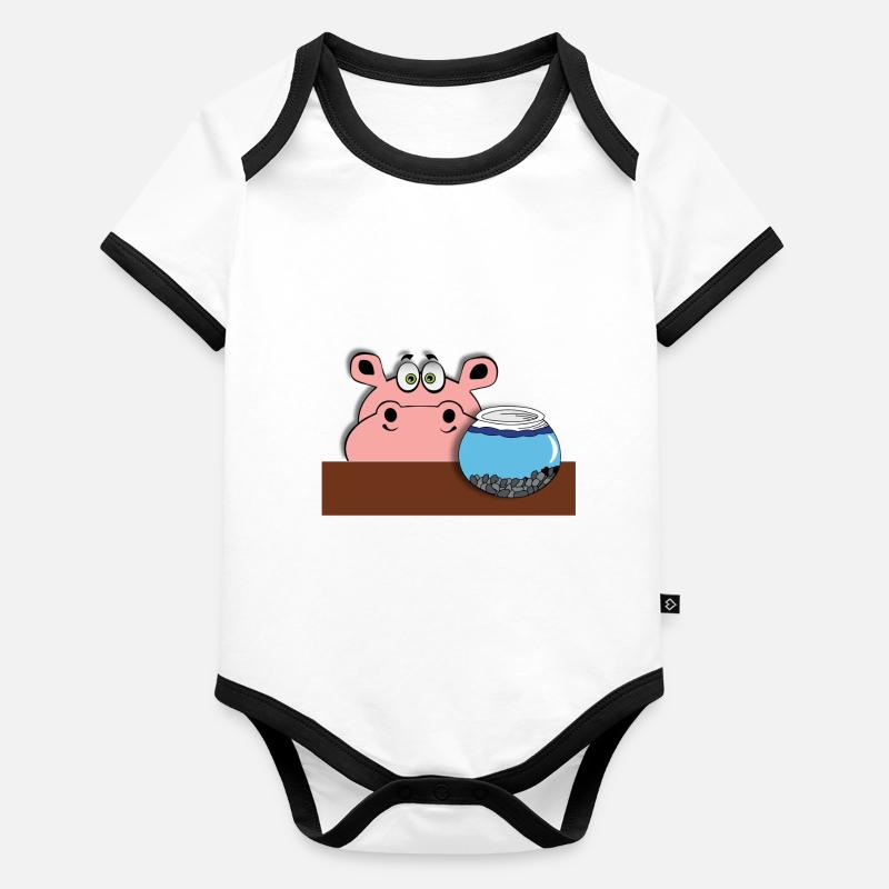 fisch hippo nilpferd baby kind geschenkidee comic Baby Bio-Kurzarm-Kontrastbody