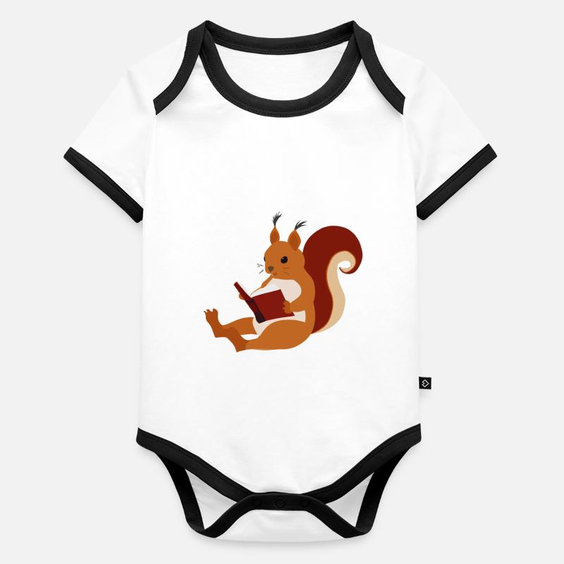 Eichhörnchen liest Buch Illustration Geschenk Baby Bio-Kurzarm-Kontrastbody