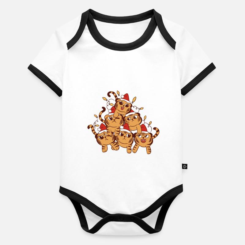 Tiger Cat Arbre de Noël Noël Body Bébé bio contrasté manches courtes