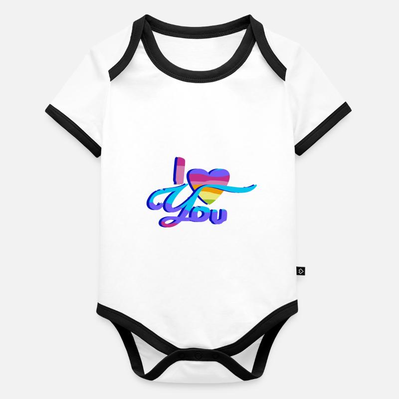 Ich Liebe Dich - Regenbogen Baby Bio-Kurzarm-Kontrastbody