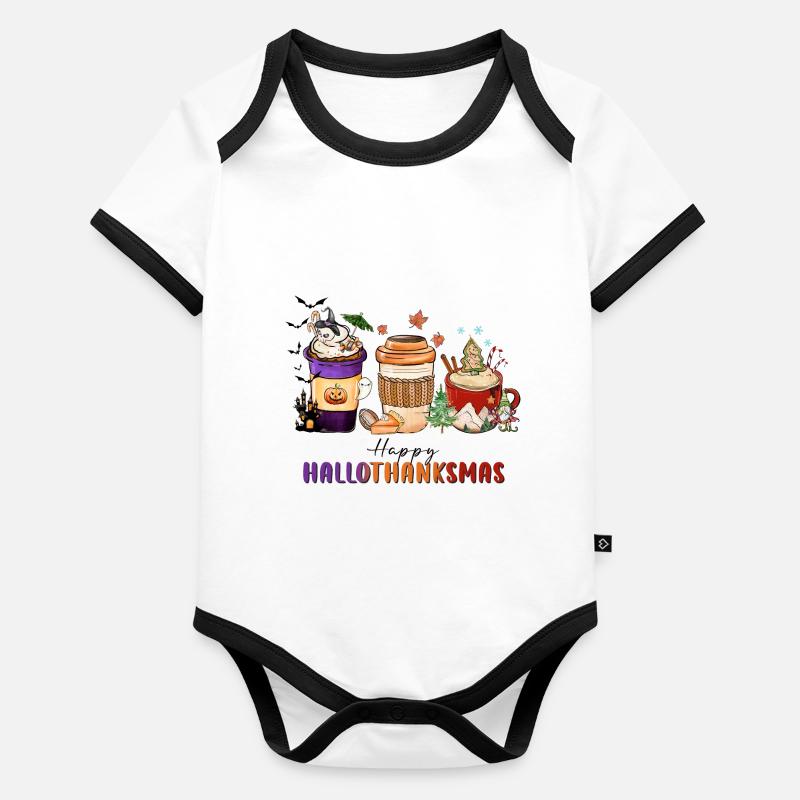 Happy Hallothanksmas Body Bébé bio contrasté manches courtes