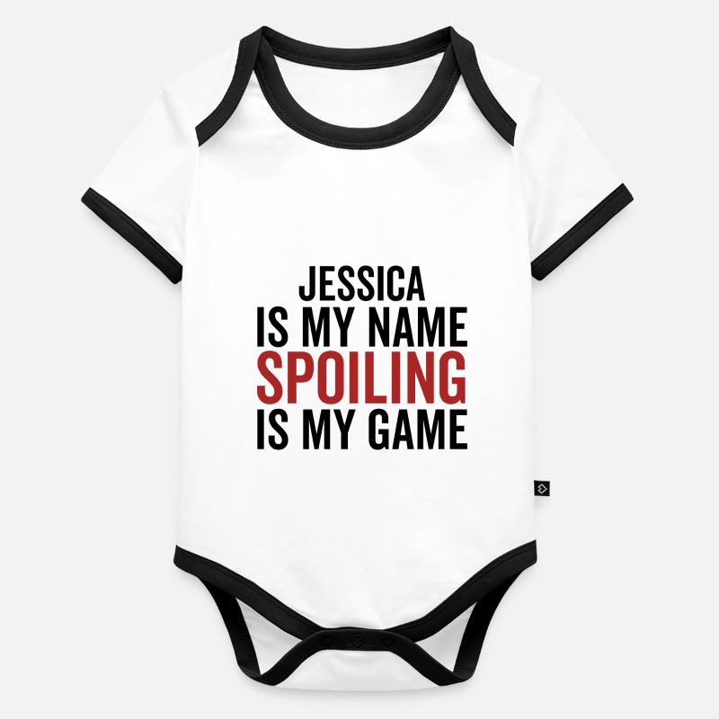 Jessica est mon nom Spoiling est mon jeu Body Bébé bio contrasté manches courtes