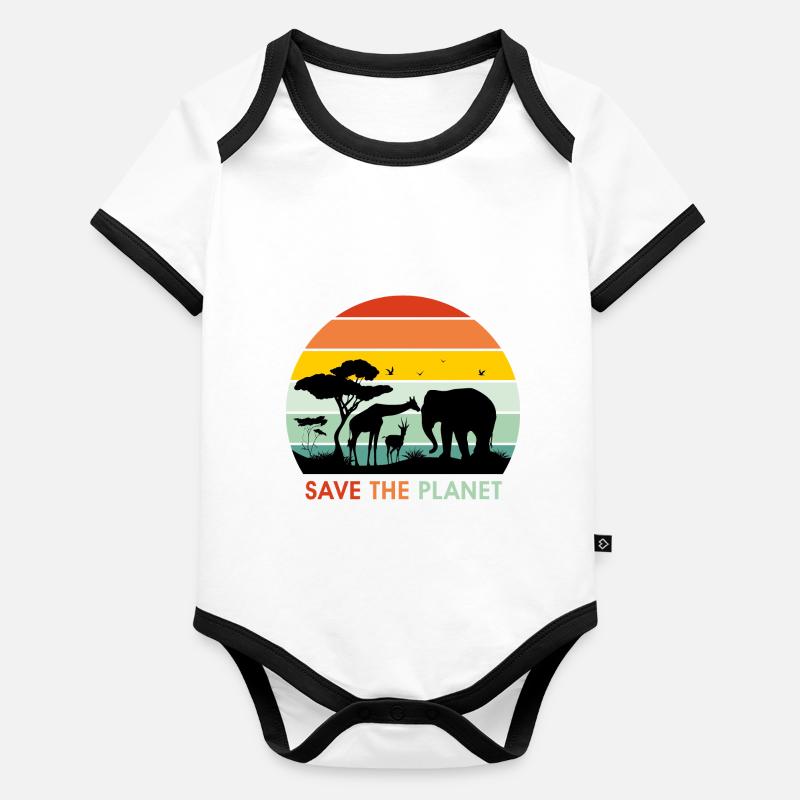 Sauvez la planète. Design pour impression sur blanc Body Bébé bio contrasté manches courtes