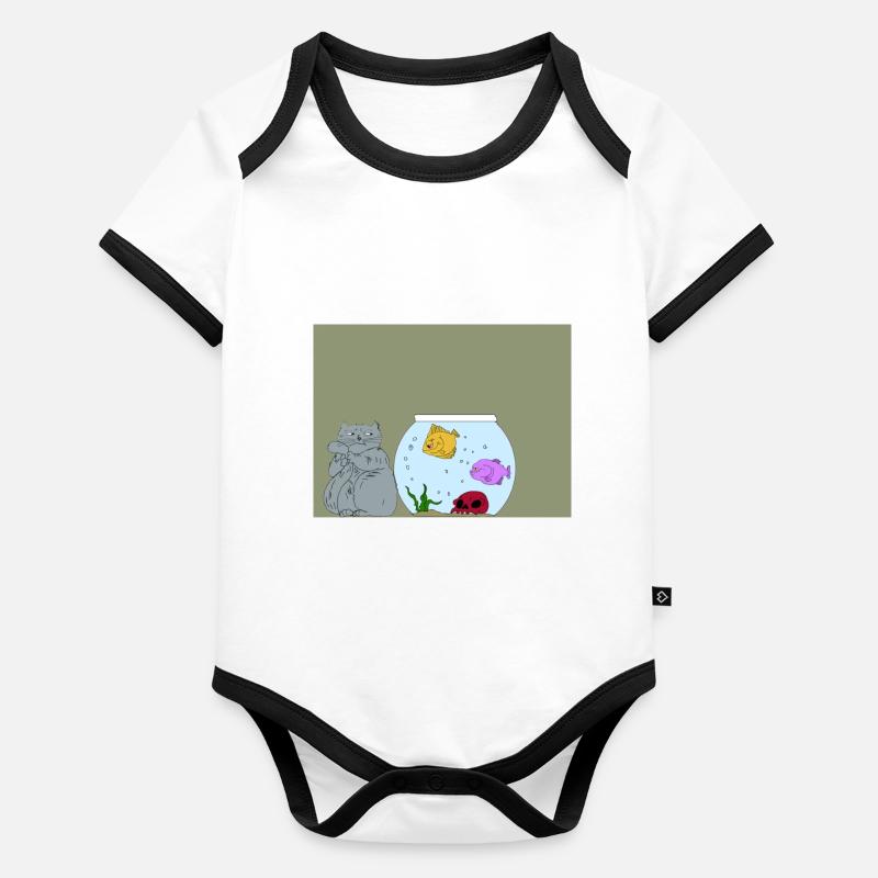 Cartoon cat Body Bébé bio contrasté manches courtes