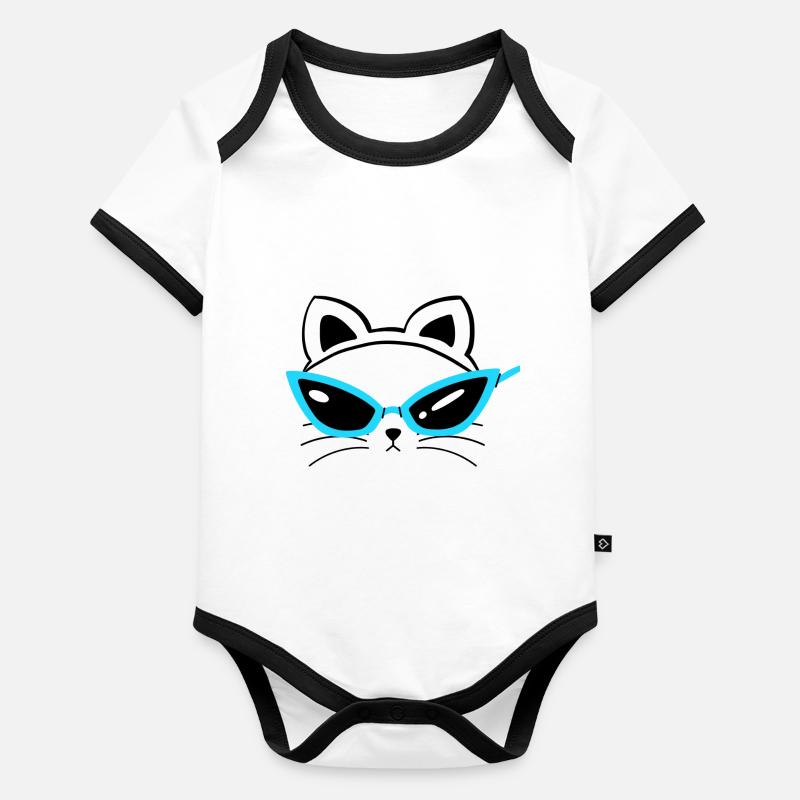 Cool Cat ... Katzen Sonnenbrille Gesicht Baby Bio-Kurzarm-Kontrastbody
