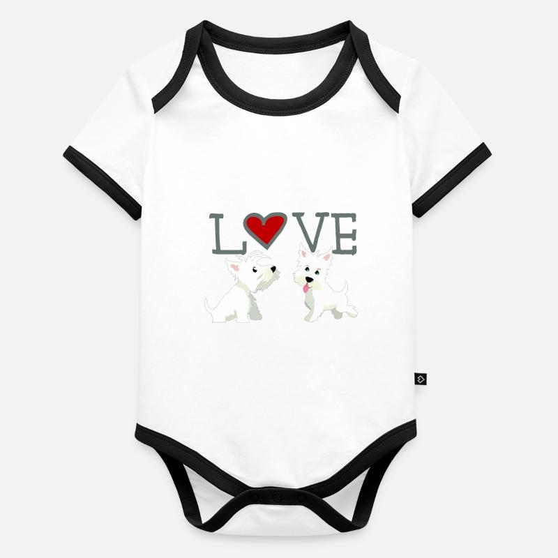 Valentinstag liebende Hunde Baby Bio-Kurzarm-Kontrastbody