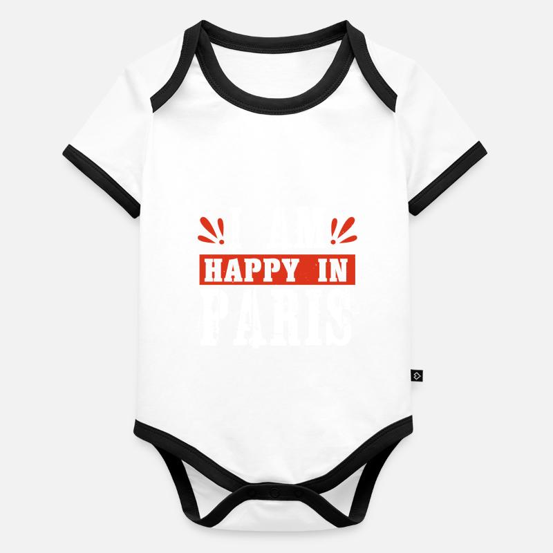 I AM HAPPY IN PARIS Organic Baby Contrasting Bodysuit