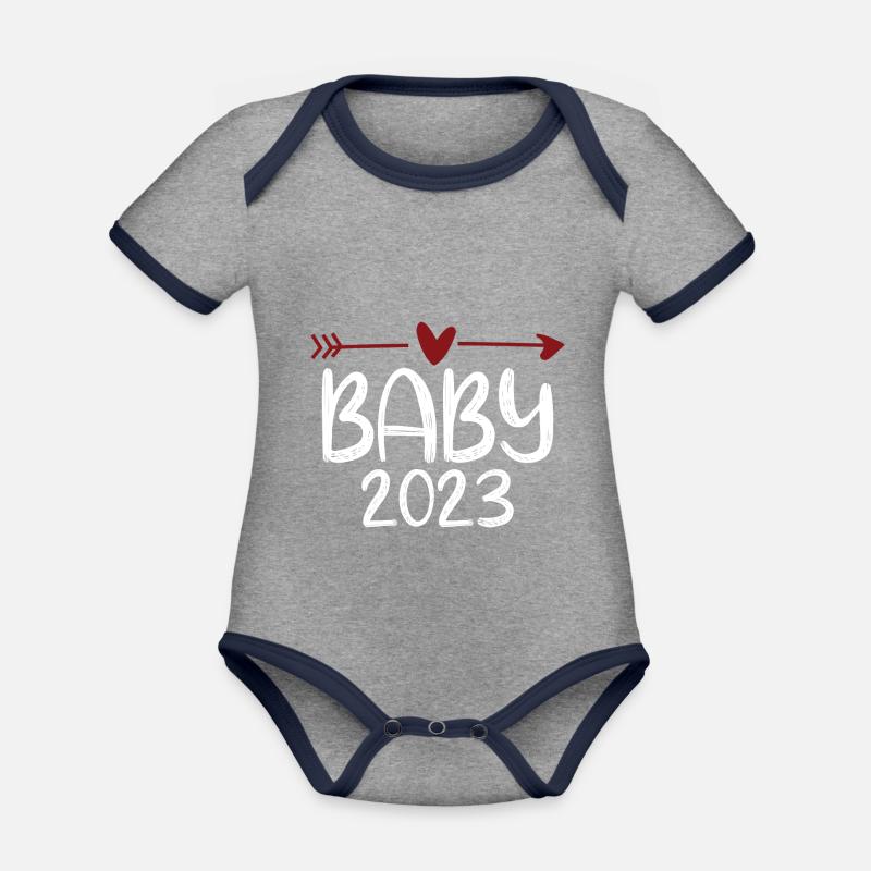 Bébé 2023 - Body Bébé bio contrasté manches courtes - gris chiné/bleu marine