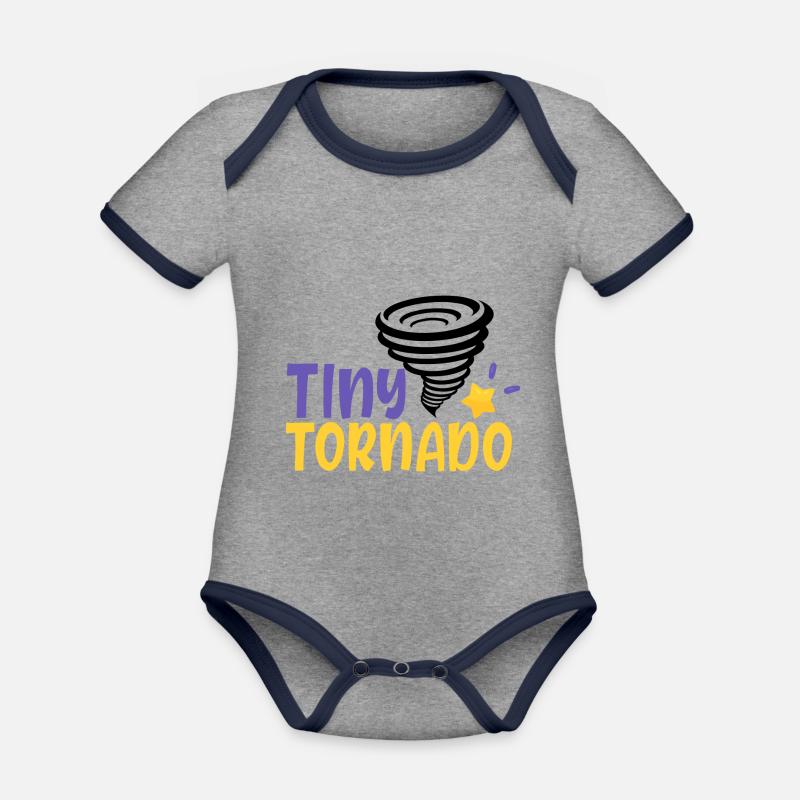tiny tornado 01 - Baby Bio-Kurzarm-Kontrastbody - Grau meliert/Navy