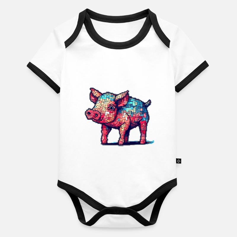 Mignon petit porcelet au look 8 bits Body Bébé bio contrasté manches courtes