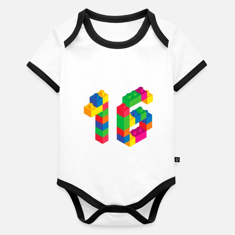 Cute Block Building 16th Birthday Gift 16 Year Organic Baby Contrasting Bodysuit