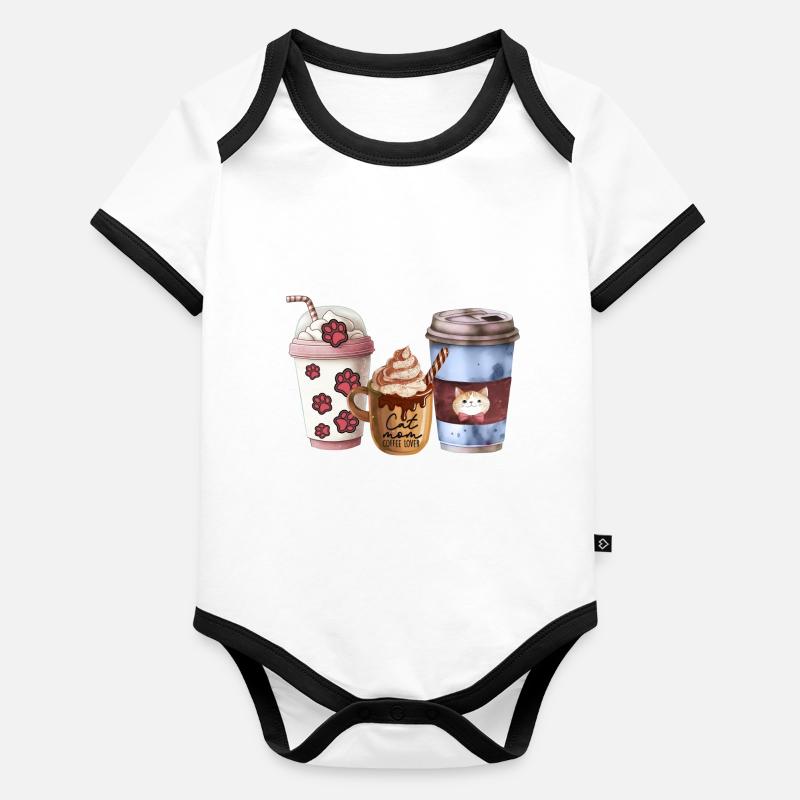 Maman chat aime le café Body Bébé bio contrasté manches courtes