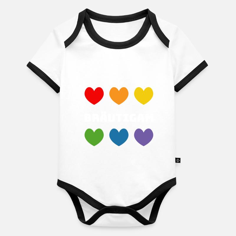 Regenbogenherzchen Braeutigam weiss Baby Bio-Kurzarm-Kontrastbody