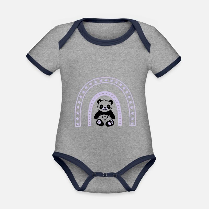 Rainbow Panda - Baby Bio-Kurzarm-Kontrastbody - Grau meliert/Navy