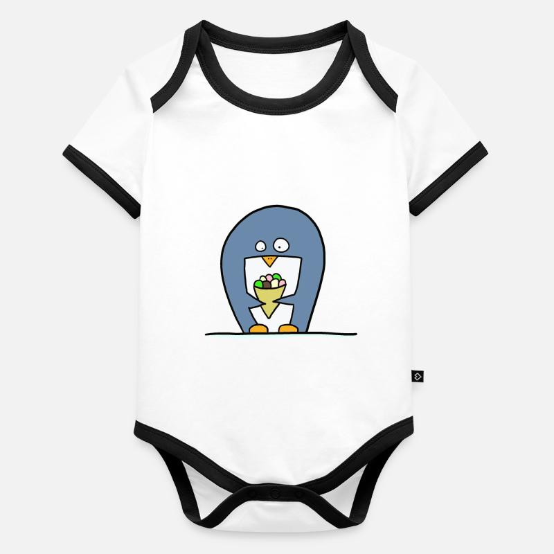 Pingouin à la crème glacée Body Bébé bio contrasté manches courtes
