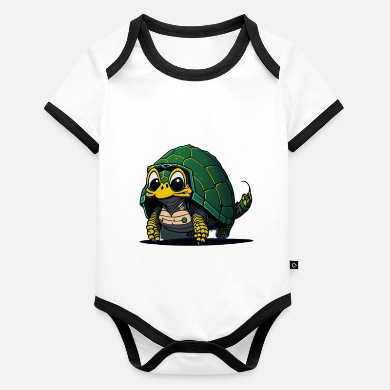 Drôle de tortue avec couverture verte Body Bébé bio contrasté manches courtes