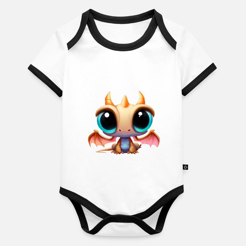 Dragon mignon avec de grands yeux Body Bébé bio contrasté manches courtes