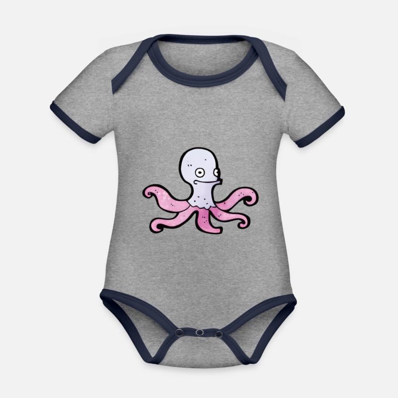 Octopus, Tintenfisch oder Krake? - Baby Bio-Kurzarm-Kontrastbody - Grau meliert/Navy