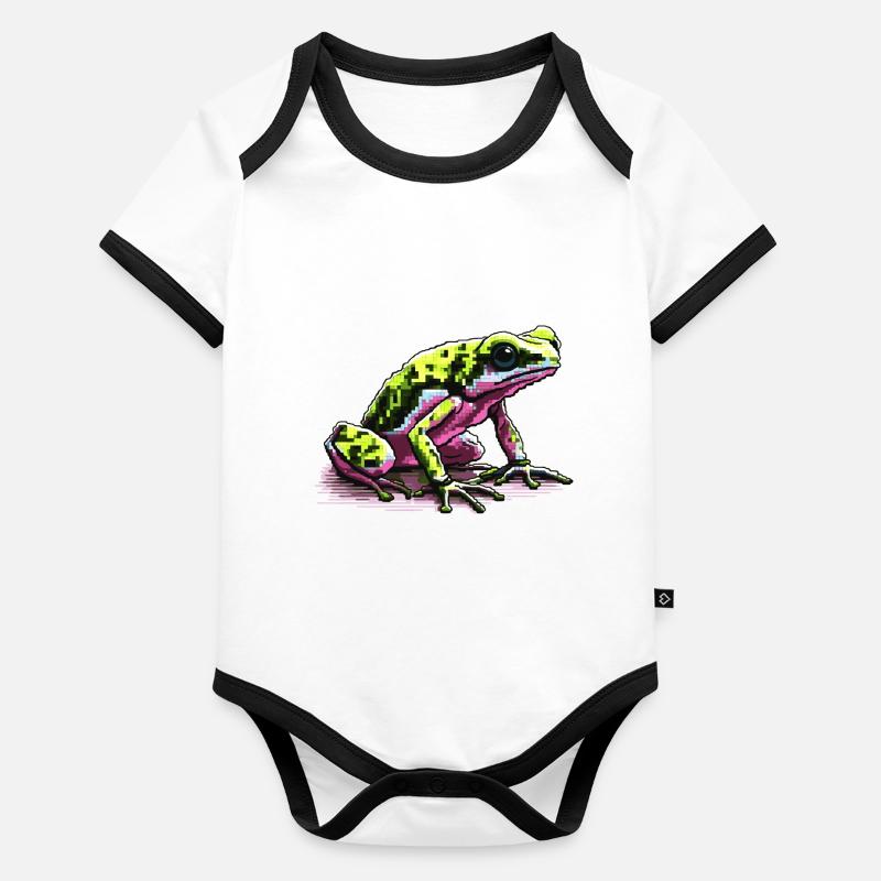Grenouille à fléchettes empoisonnées dans des graphismes de pixels rétro colorés Body Bébé bio contrasté manches courtes