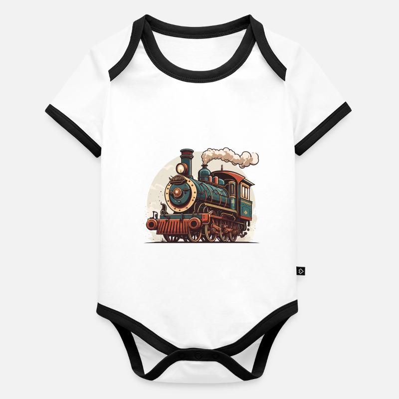 Voyage en train à vapeur Body Bébé bio contrasté manches courtes