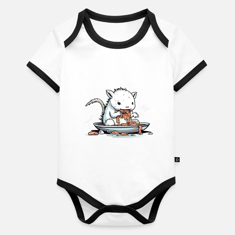 Axolotl mangeur de nouilles - Body Bébé bio contrasté manches courtes -