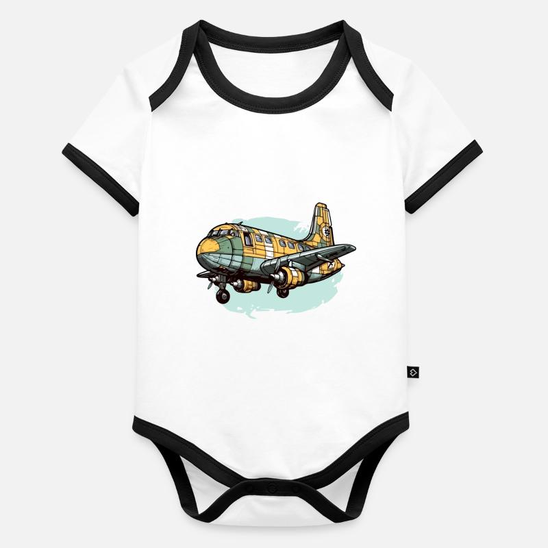 Avion de tourisme Body Bébé bio contrasté manches courtes