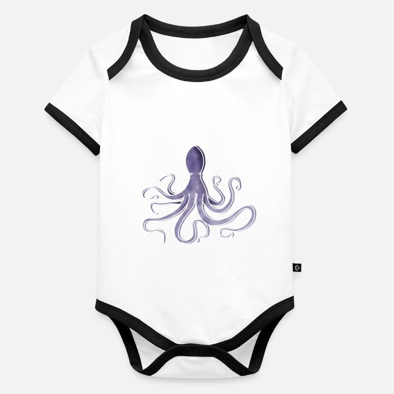 "Oktopus", Boho Line Art Design, Serie "Ocean" Baby Bio-Kurzarm-Kontrastbody
