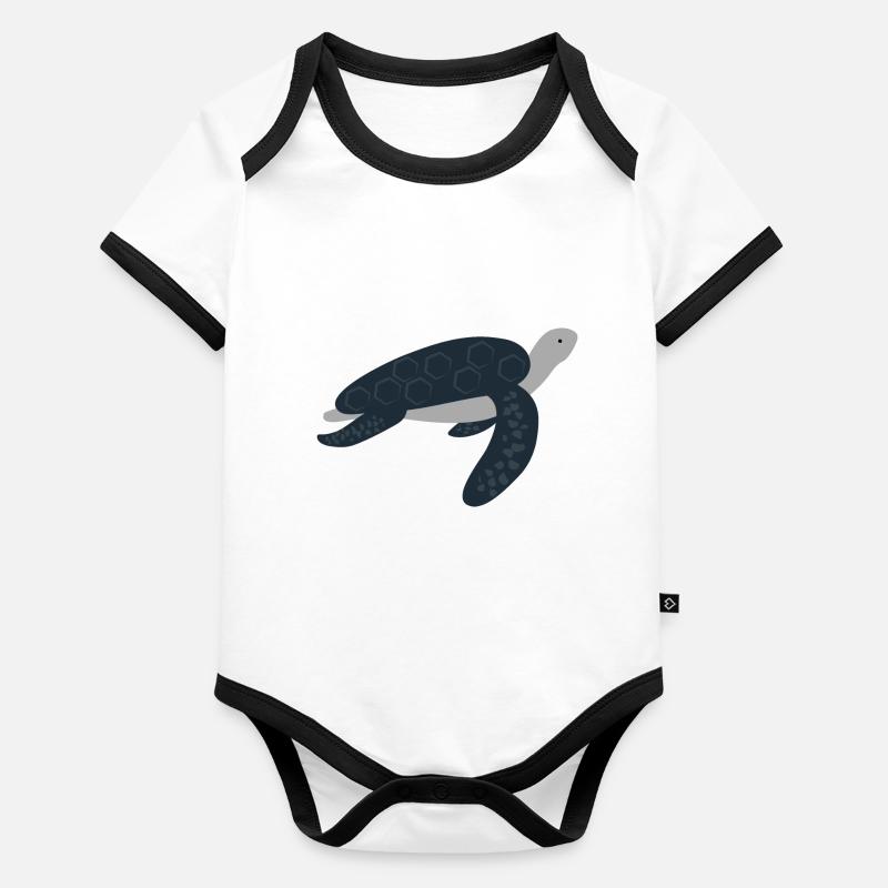 Cute Sea Turtle in blue Organic Baby Contrasting Bodysuit