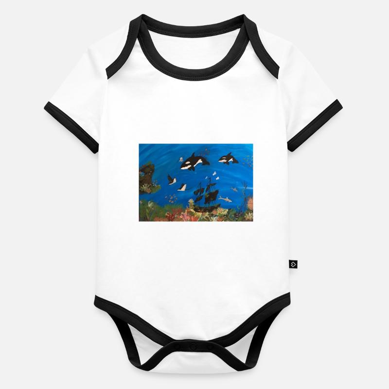 orca,ozean und schiffe Baby Bio-Kurzarm-Kontrastbody