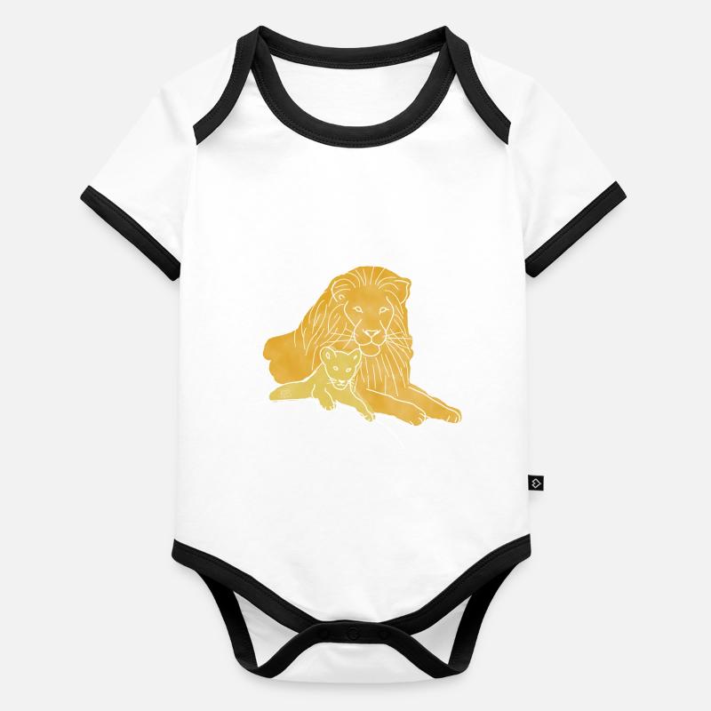 "Löwe", Boho Line Art Design, Serie „Big 5" Baby Bio-Kurzarm-Kontrastbody