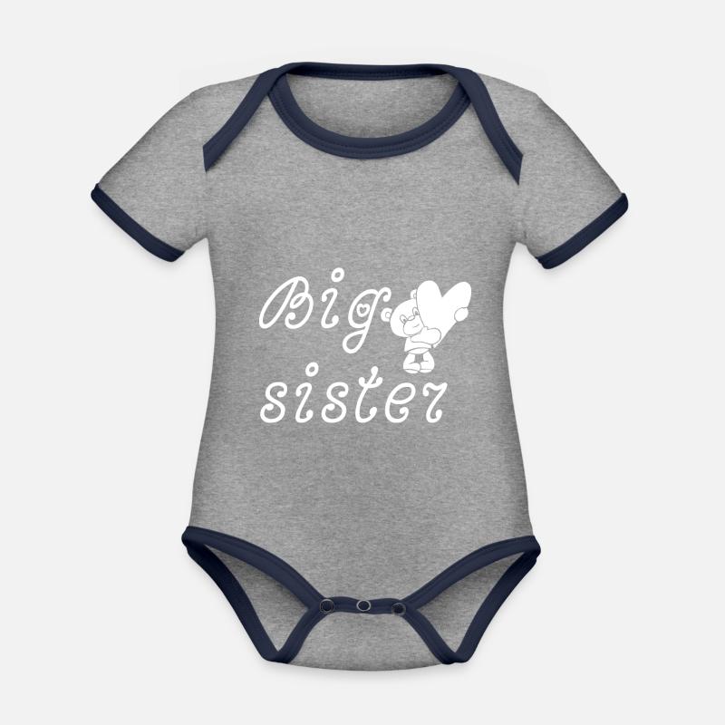 Große Schwester - Baby Bio-Kurzarm-Kontrastbody - Grau meliert/Navy