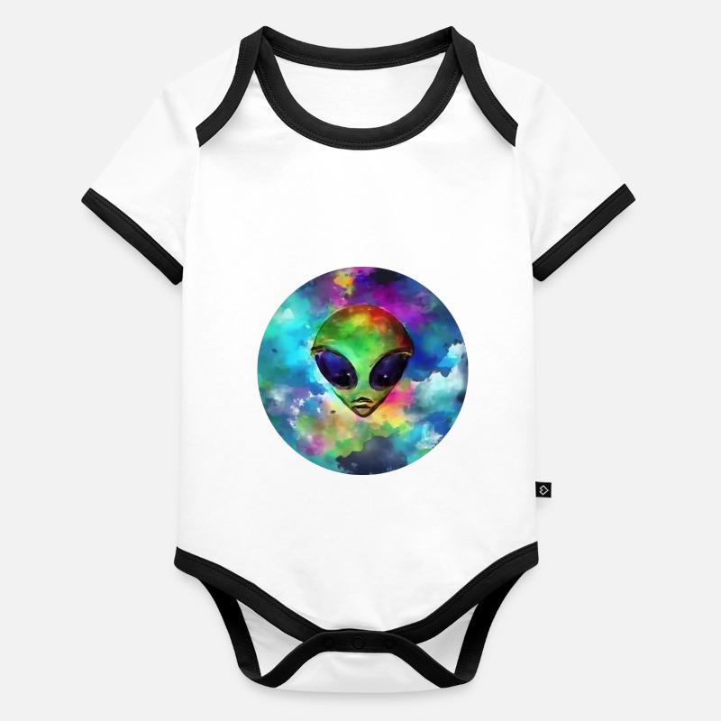 Tête d'Alien devant sa Planète Body Bébé bio contrasté manches courtes
