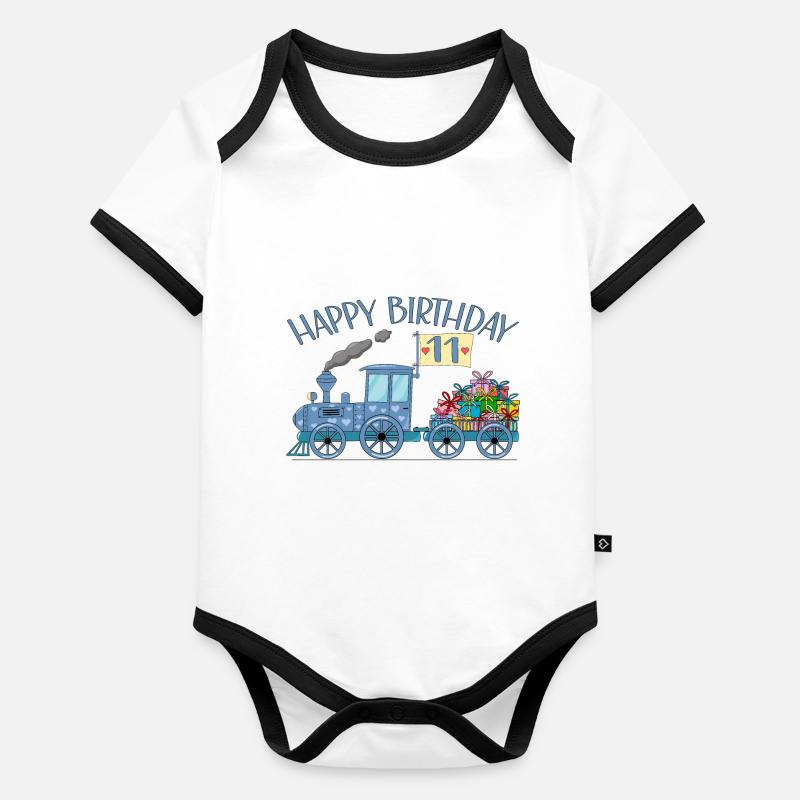 Kinderzug Eisenbahn Happy Birthday 11 Baby Bio-Kurzarm-Kontrastbody