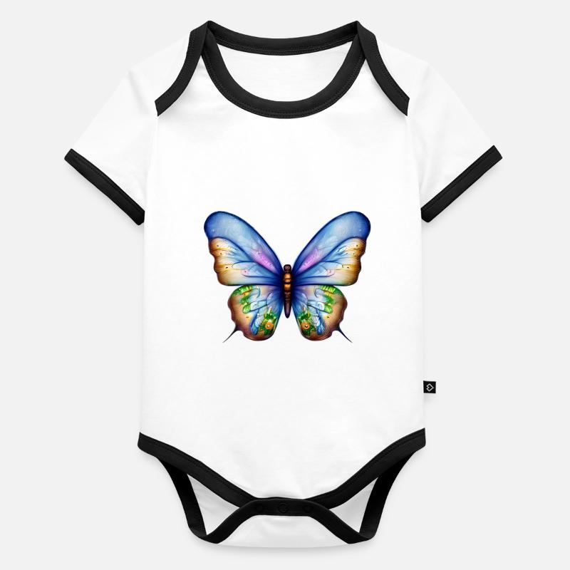 Papillon Insecte Animal Papillon Body Bébé bio contrasté manches courtes