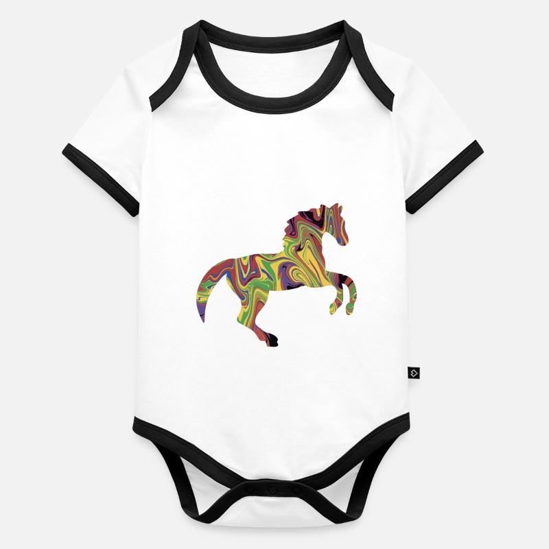 Buntes Pferd Baby Bio-Kurzarm-Kontrastbody