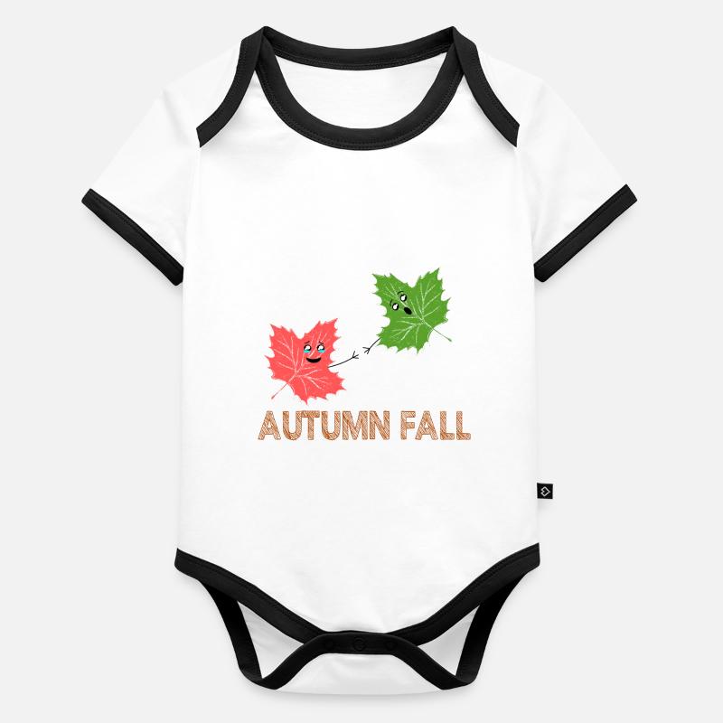 Autumn Fall Funny Maple Leaf Joke Cartoon Design Organic Baby Contrasting Bodysuit