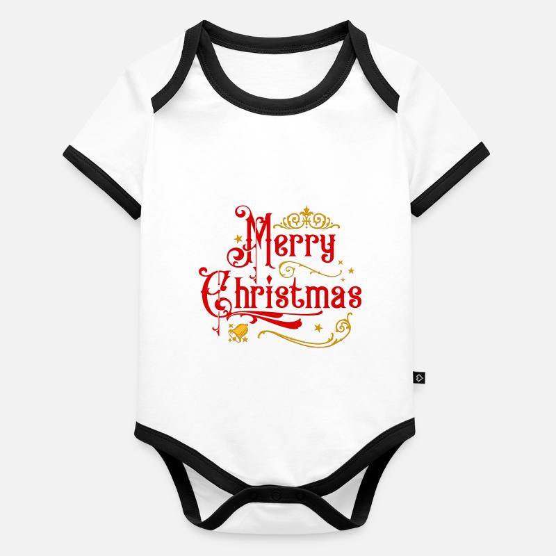 Merry Christmas with Bell Organic Baby Contrasting Bodysuit