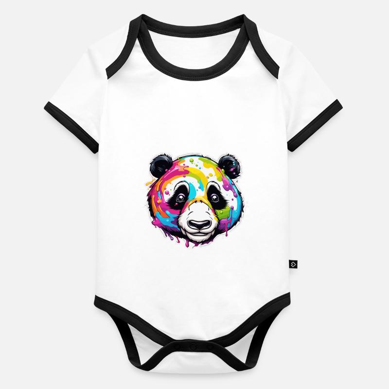 Panda / Tier / Zoo / Bambus / Wild / Kindlich Baby Bio-Kurzarm-Kontrastbody