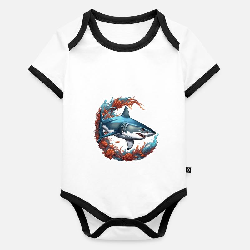Requin / Faune / Sous-marin / Mer / Océan Body Bébé bio contrasté manches courtes